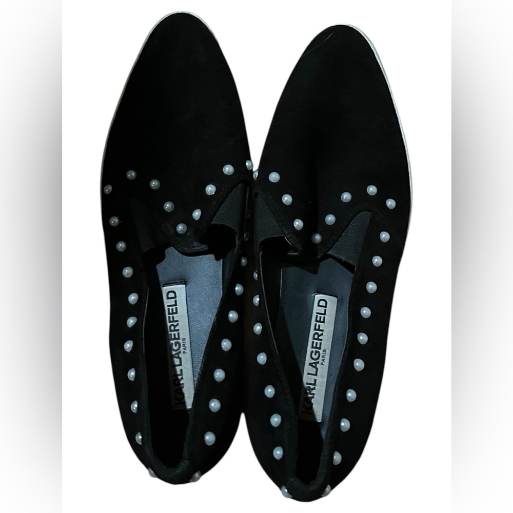 Karl Lagerfeld Paris Amory Women Size 6.5 M Pearl Black Suede Sneaker Shoes